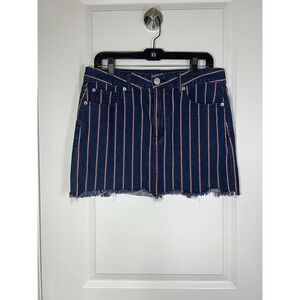 Women's American Eagle Red White Blue Striped Mini Denim Skirt Size 12